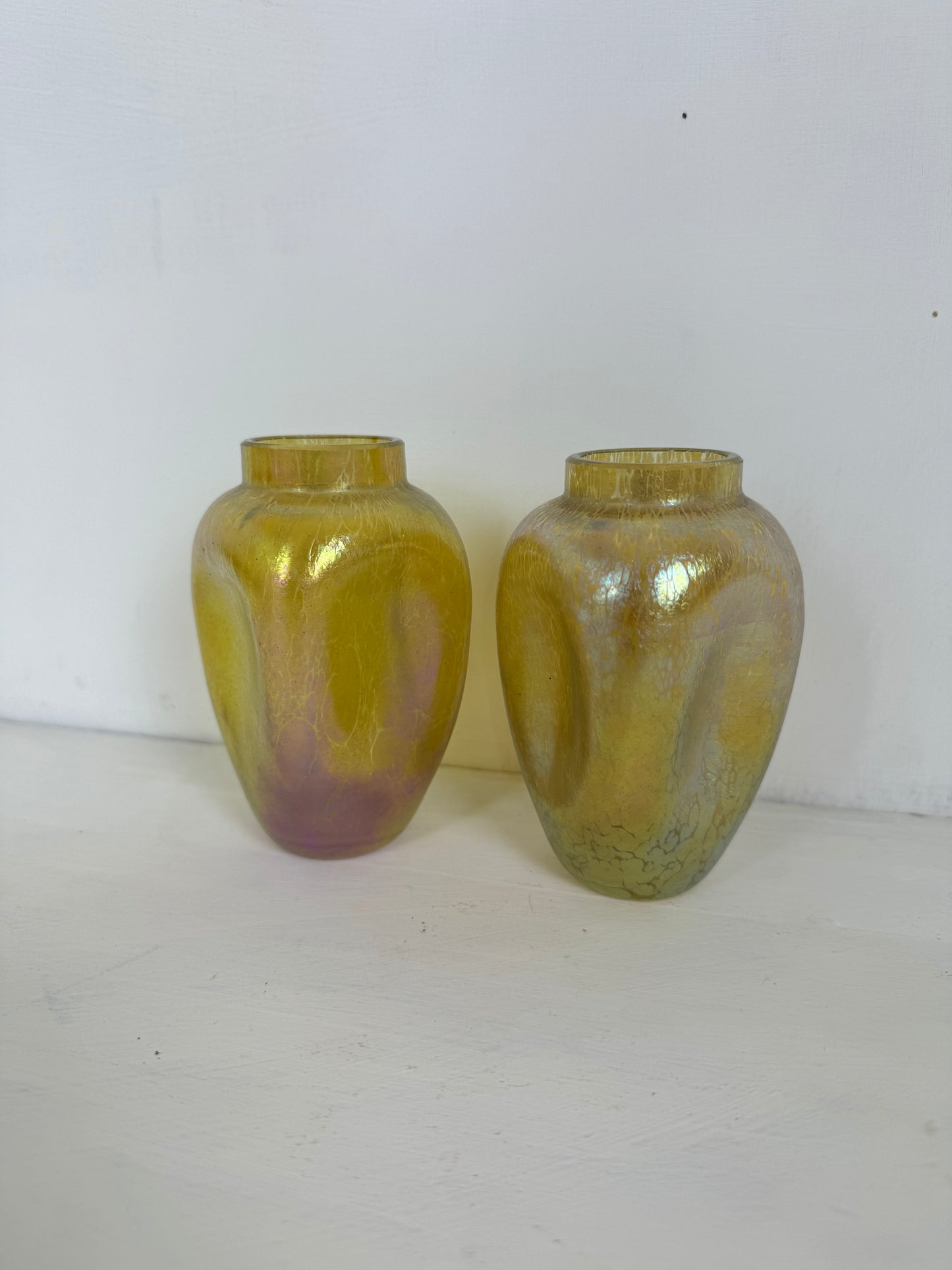 A pair of Loetz 'Candia Papillon' Dimpled Iridescent Glass Vases c. 1900