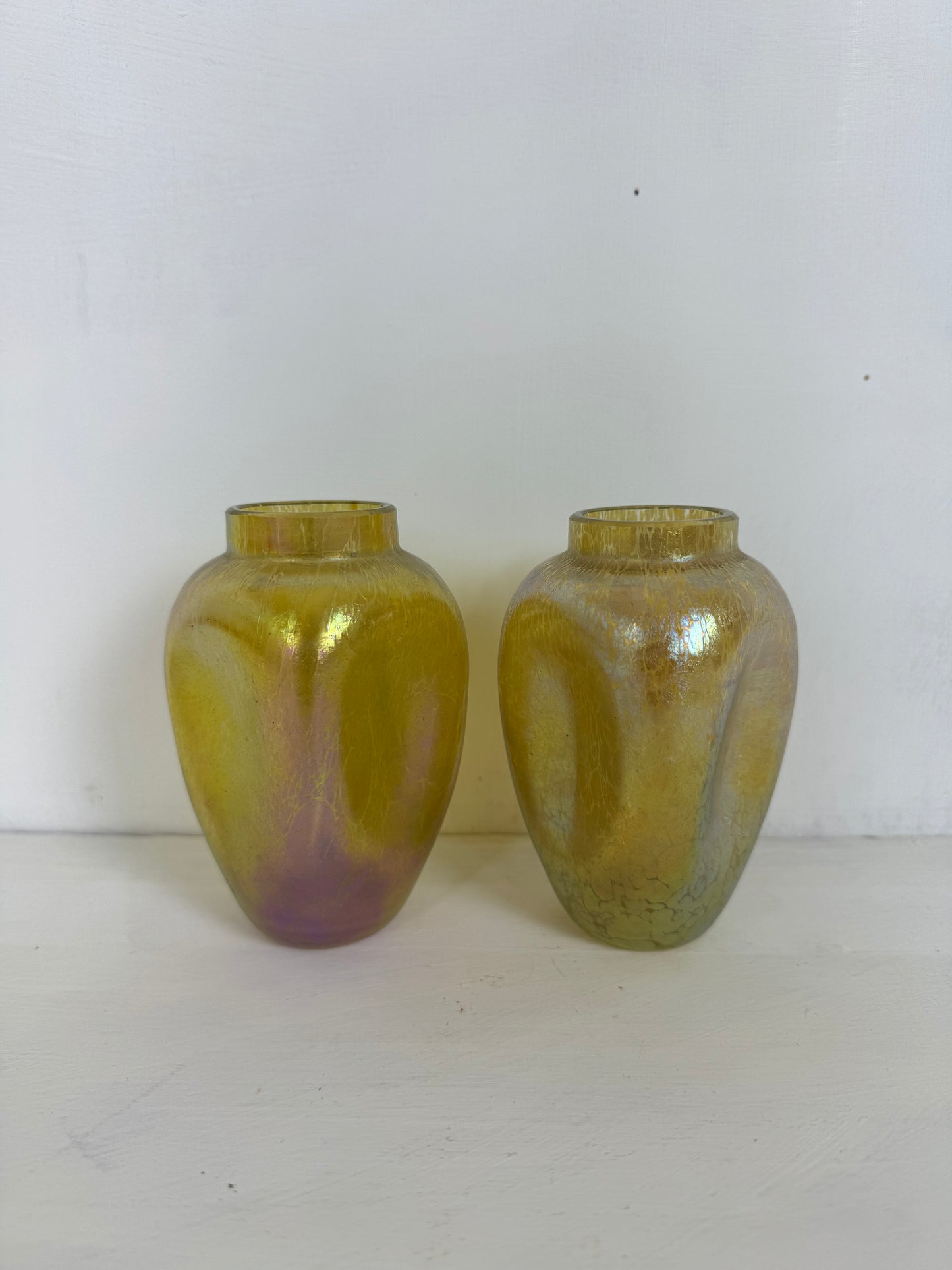 A pair of Loetz 'Candia Papillon' Dimpled Iridescent Glass Vases c. 1900