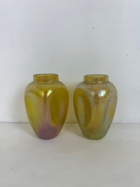 A pair of Loetz 'Candia Papillon' Dimpled Iridescent Glass Vases c. 1900