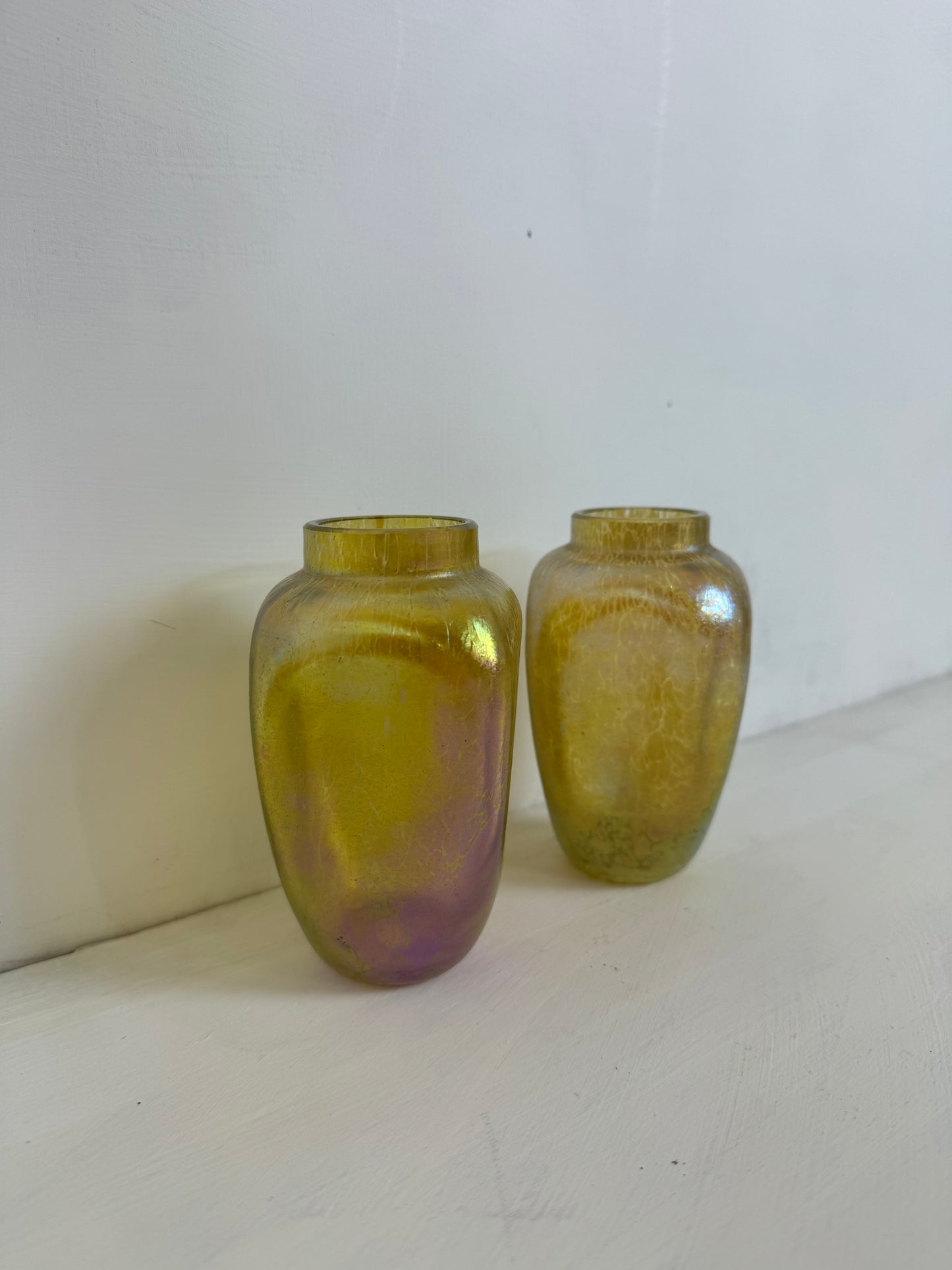 A pair of Loetz 'Candia Papillon' Dimpled Iridescent Glass Vases c. 1900