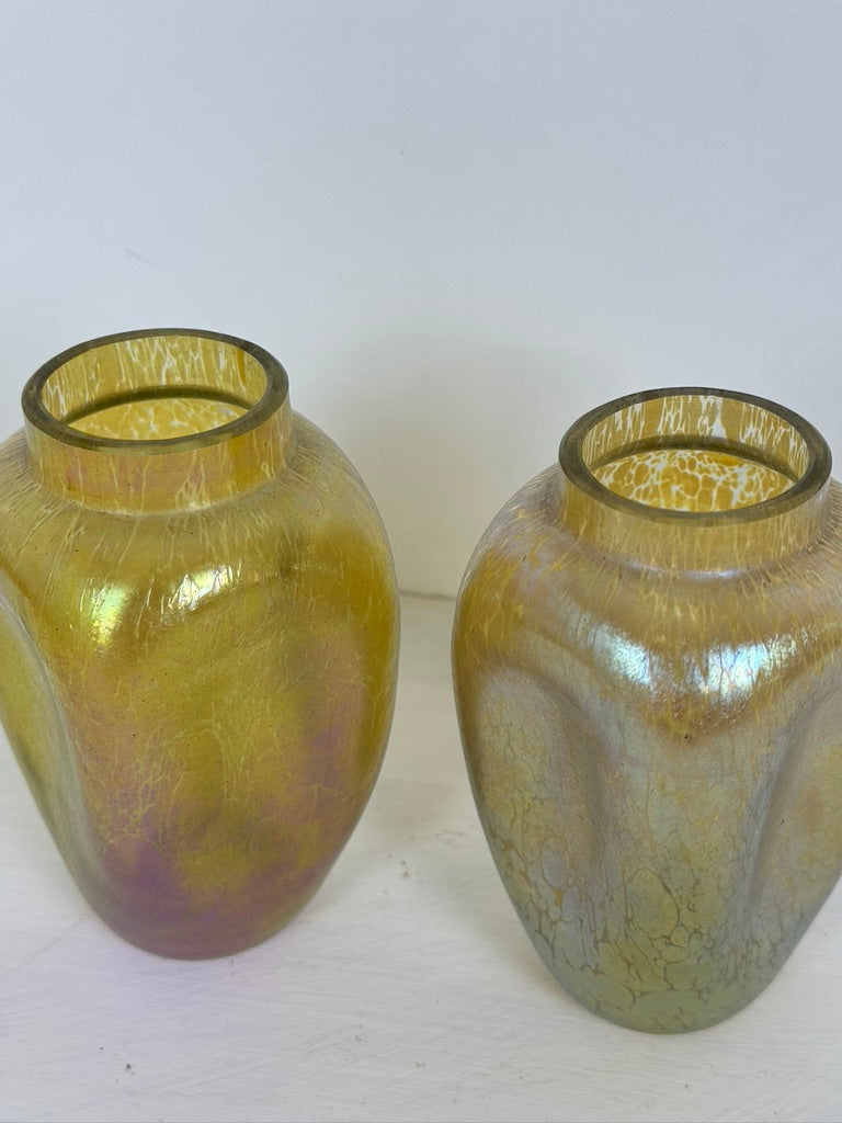 A pair of Loetz 'Candia Papillon' Dimpled Iridescent Glass Vases c. 1900